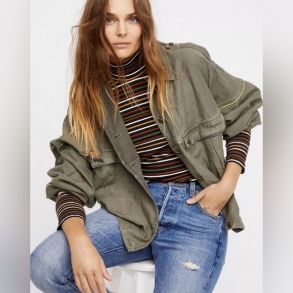 Free People Jackets & Blazers - Free People Women's Slouchy Military Jacket In Green Oversized Button-up Size XS